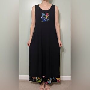 Paradiso Black Sleeveless Maxi Dress with Floral Accents Size M Rayon
